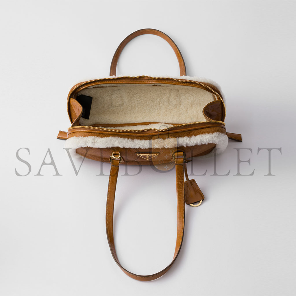 Pra*a medium shearling two-handle bag 1bb124 (27*12*6cm)